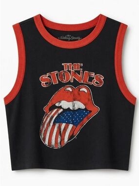 The Rolling Stones Cropped Black & Red Logo Tank Top